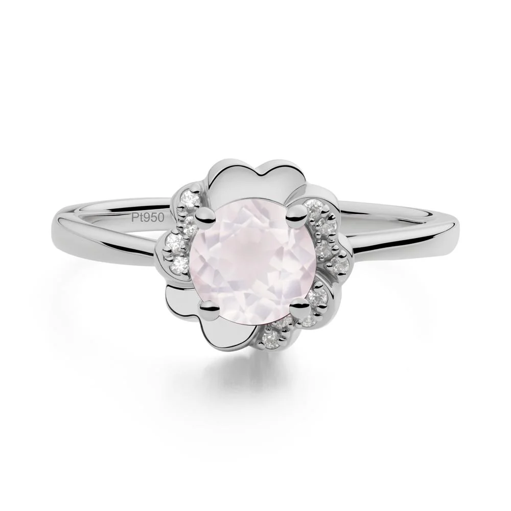 Round Rose Quartz Floral Engagement Ring - Image 8