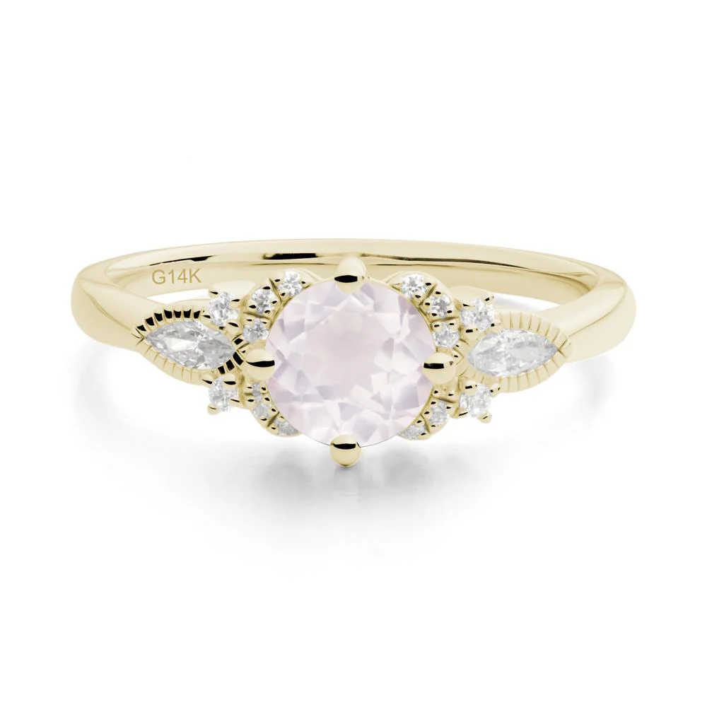 Round Rose Quartz Floral Statement Ring - Image 2