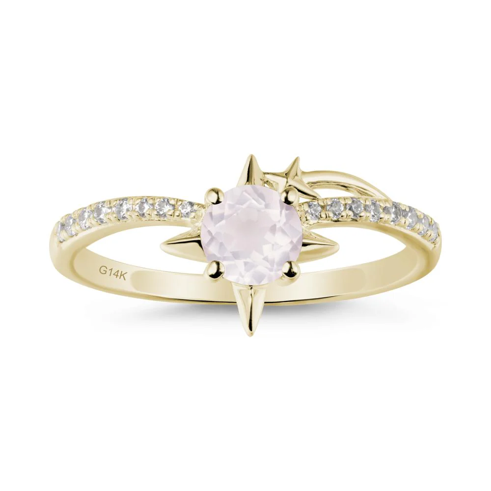 Round Rose Quartz Four Point Star Ring