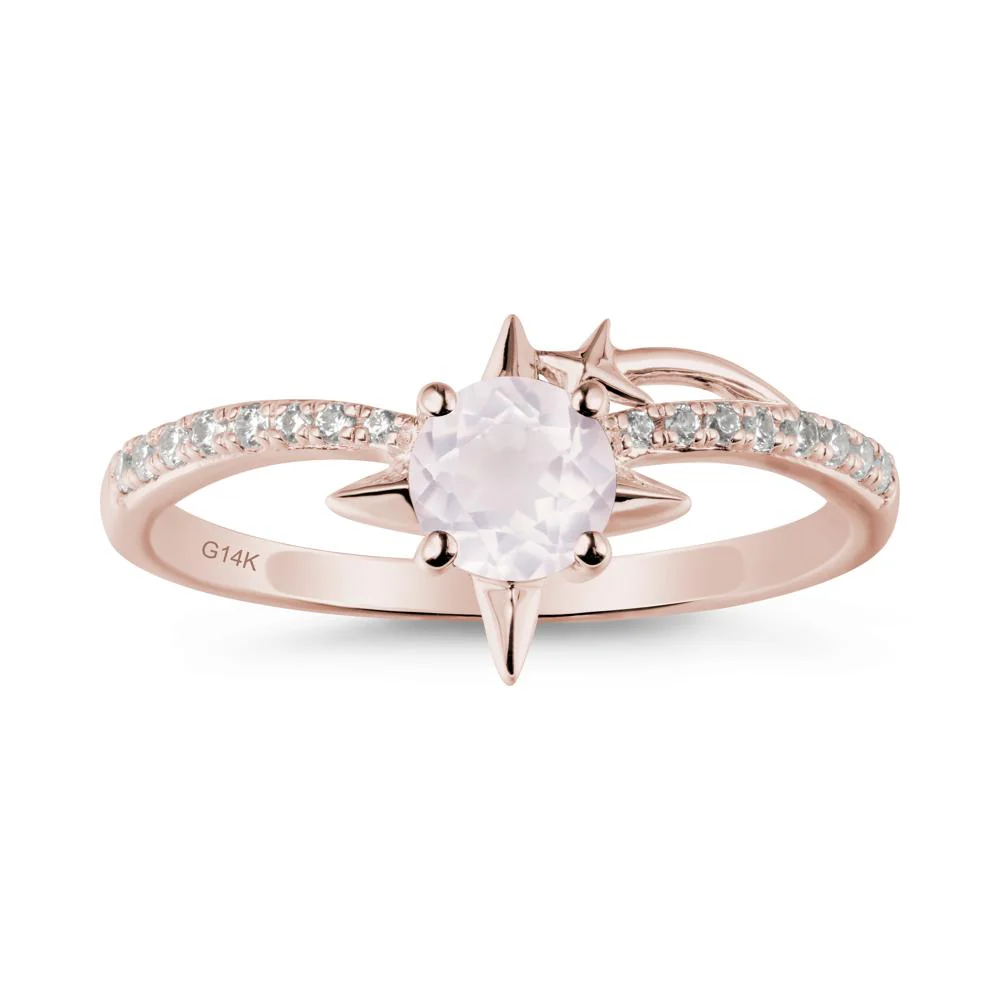 Round Rose Quartz Four Point Star Ring - Image 2