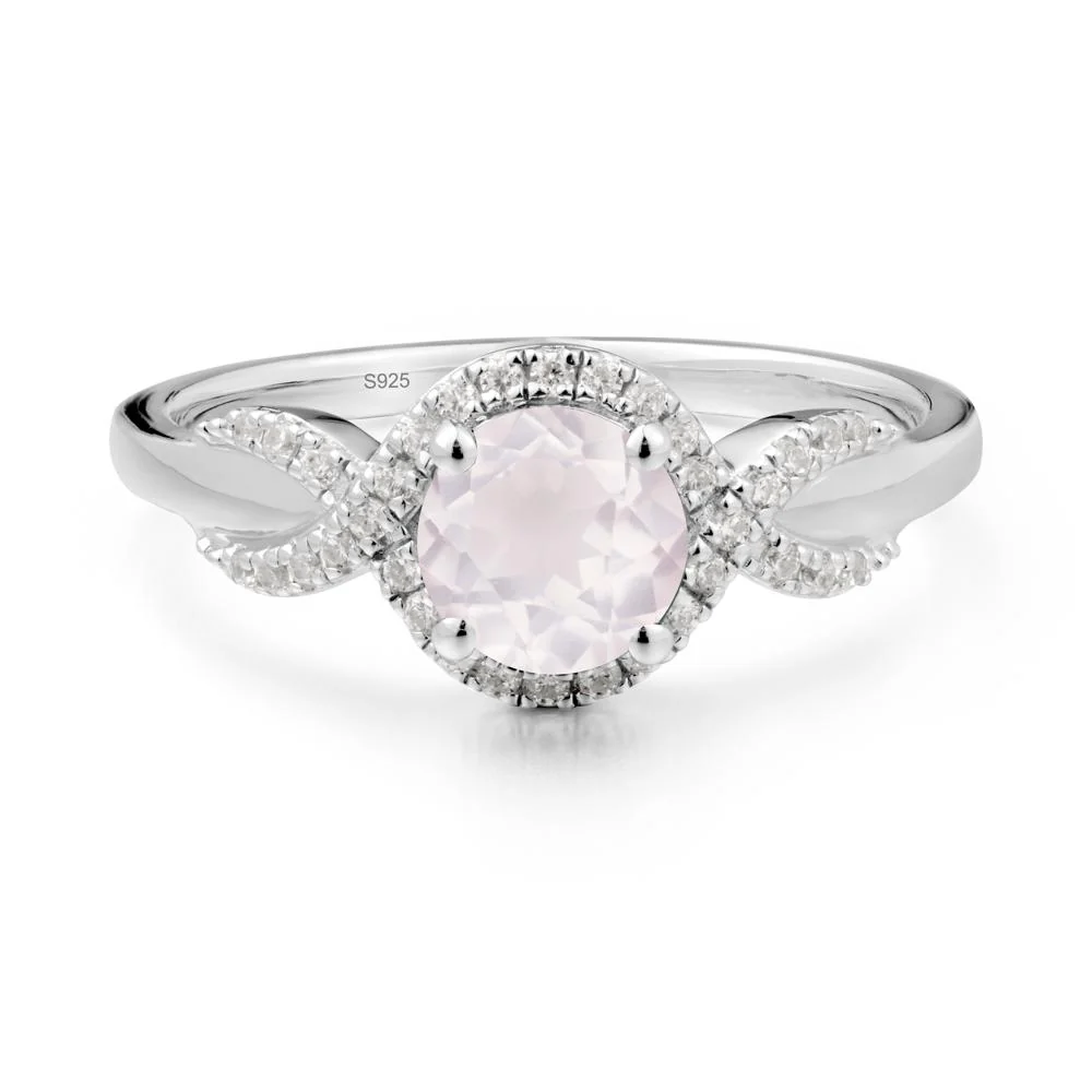 Round Rose Quartz Halo Twist Ring - Image 3