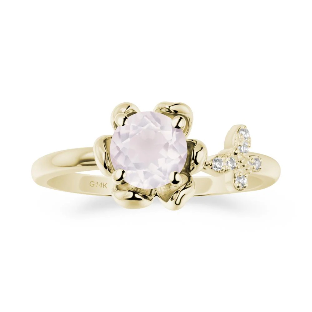 Round Rose Quartz Petal Halo Ring