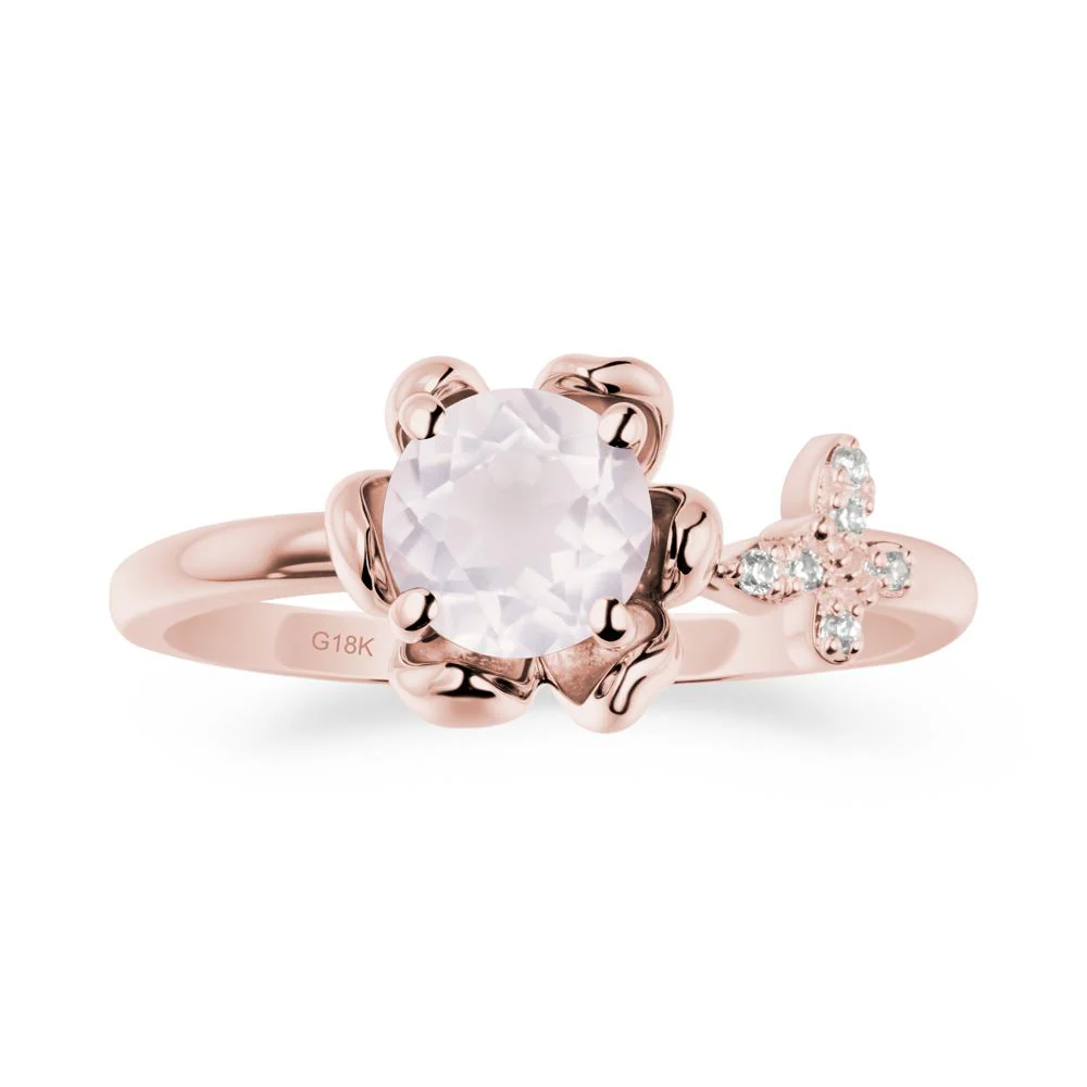 Round Rose Quartz Petal Halo Ring - Image 4