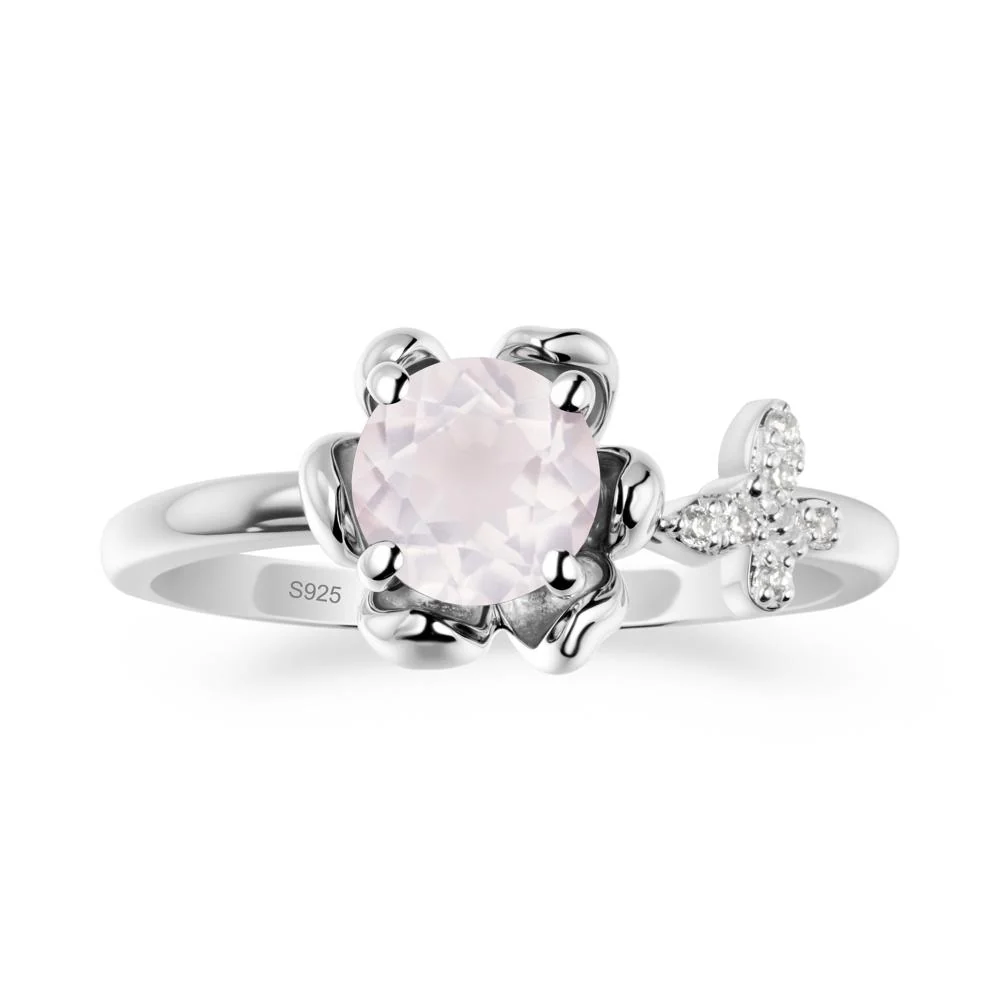 Round Rose Quartz Petal Halo Ring - Image 9