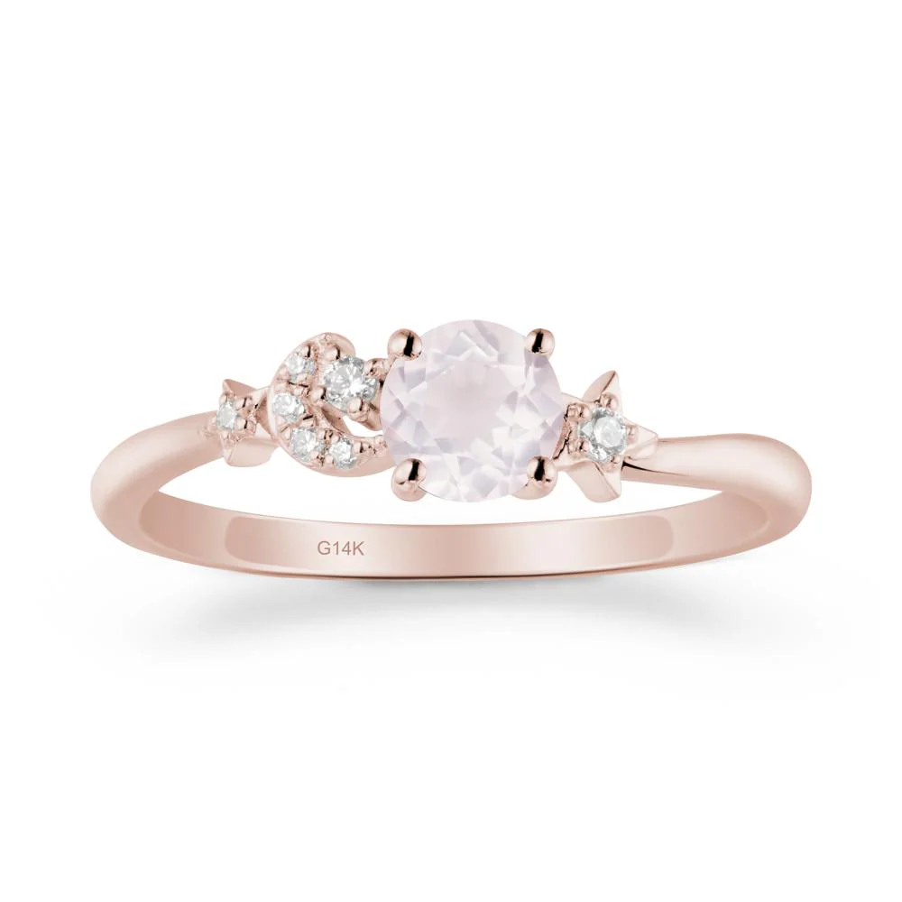 Round Rose Quartz Ring with Moon and Pentacle - Image 2