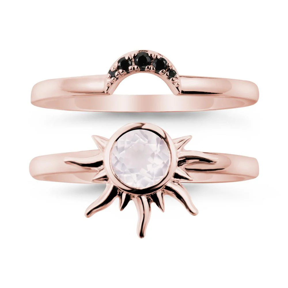 Round Rose Quartz Sunburst Ring Set - Image 4