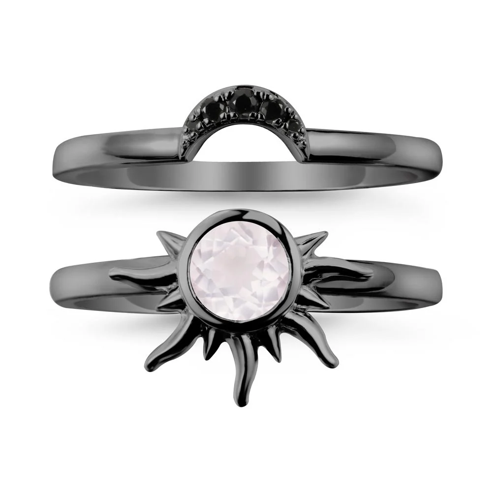 Round Rose Quartz Sunburst Ring Set - Image 7