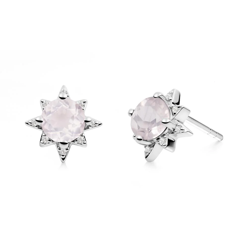 Round Rose Quartz Sunburst Stud Earrings - Image 3