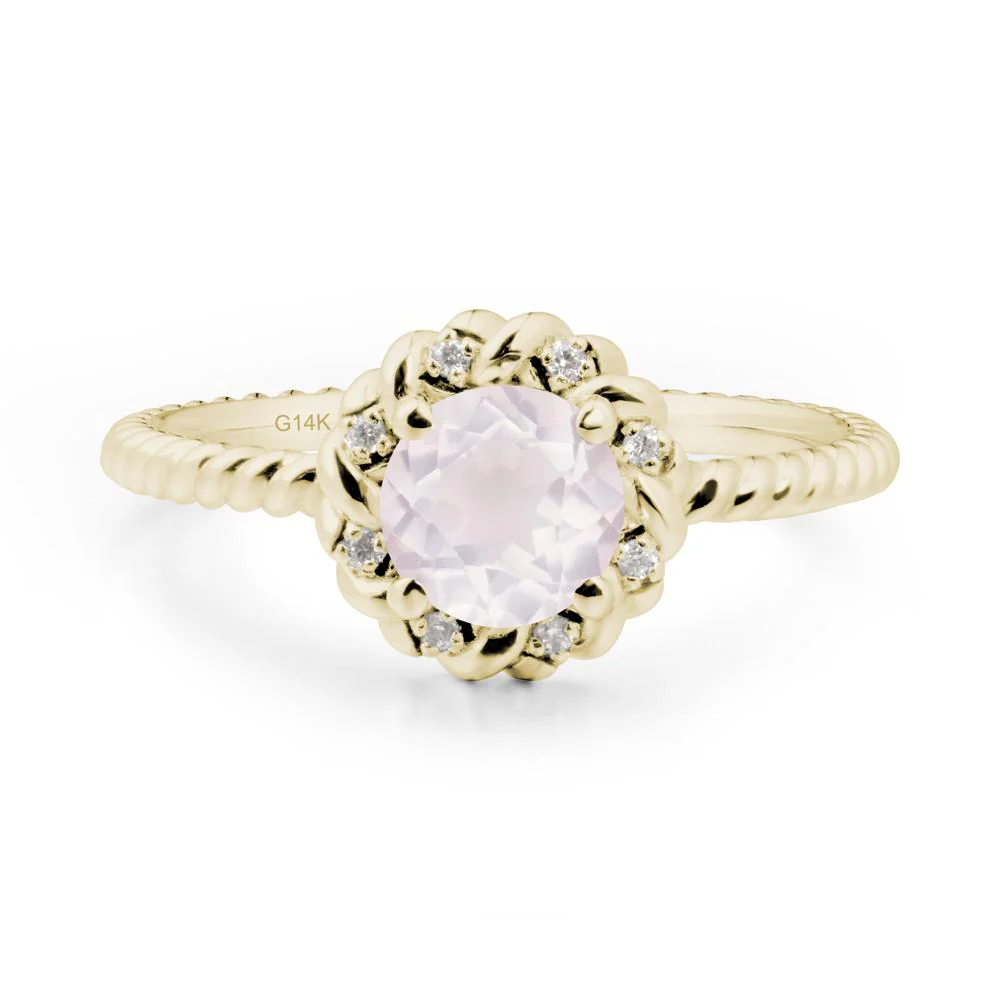 Round Rose Quartz Twisted Halo Ring - Image 3