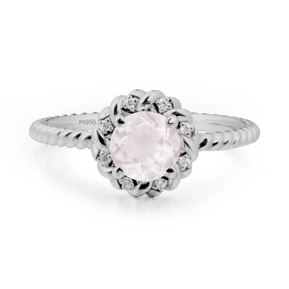 Round Rose Quartz Twisted Halo Ring - Image 9