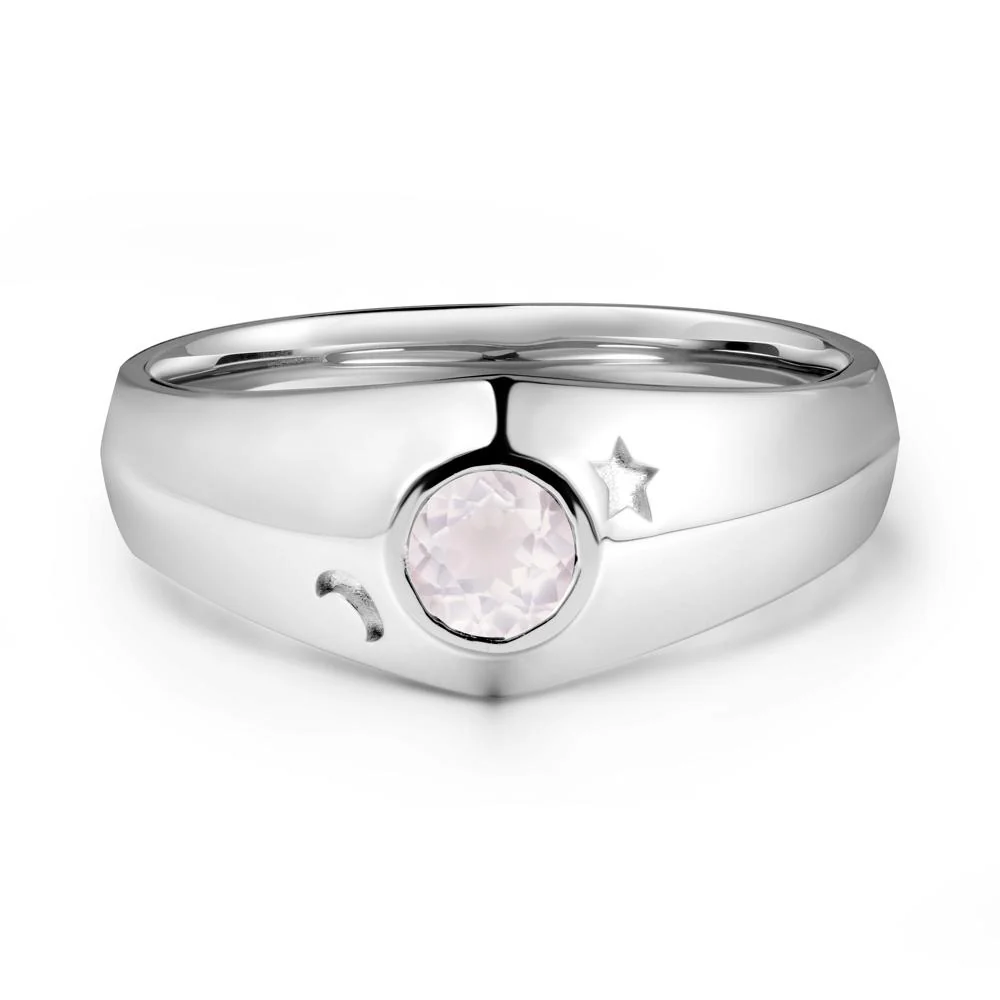 Round Rose Quartz Wide Band Ring - Image 5