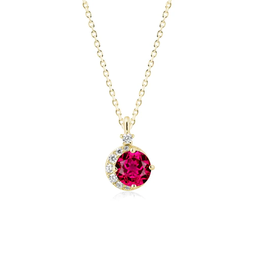 Round Ruby Crescent Pendant Necklace - Image 6