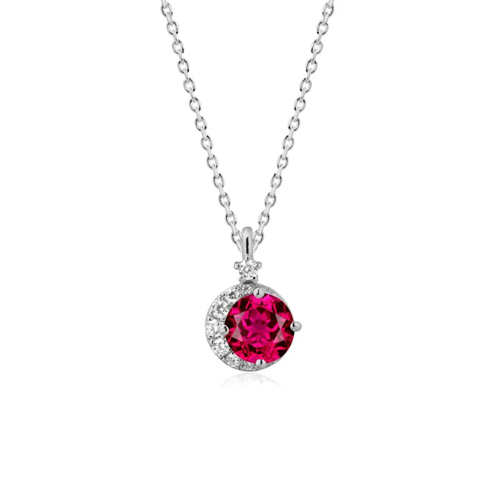 Round Ruby Crescent Pendant Necklace - Image 8