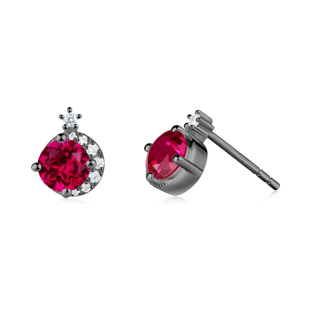 Round Ruby Crescent Stud Earrings - Image 2