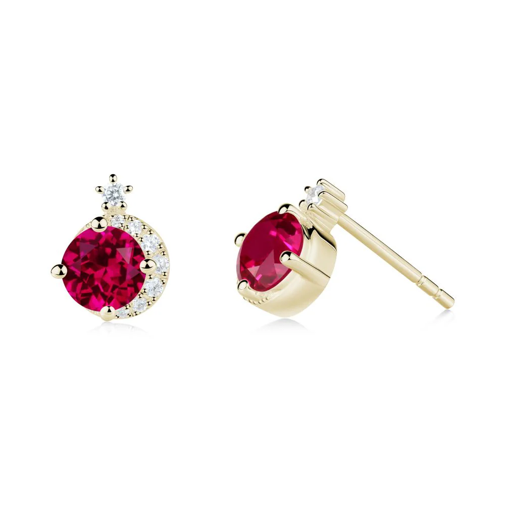 Round Ruby Crescent Stud Earrings - Image 3