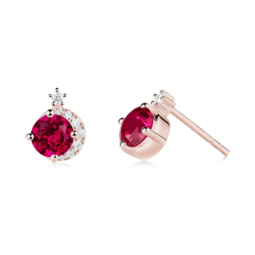 Round Ruby Crescent Stud Earrings - Image 5