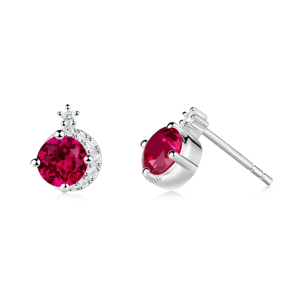 Round Ruby Crescent Stud Earrings - Image 7