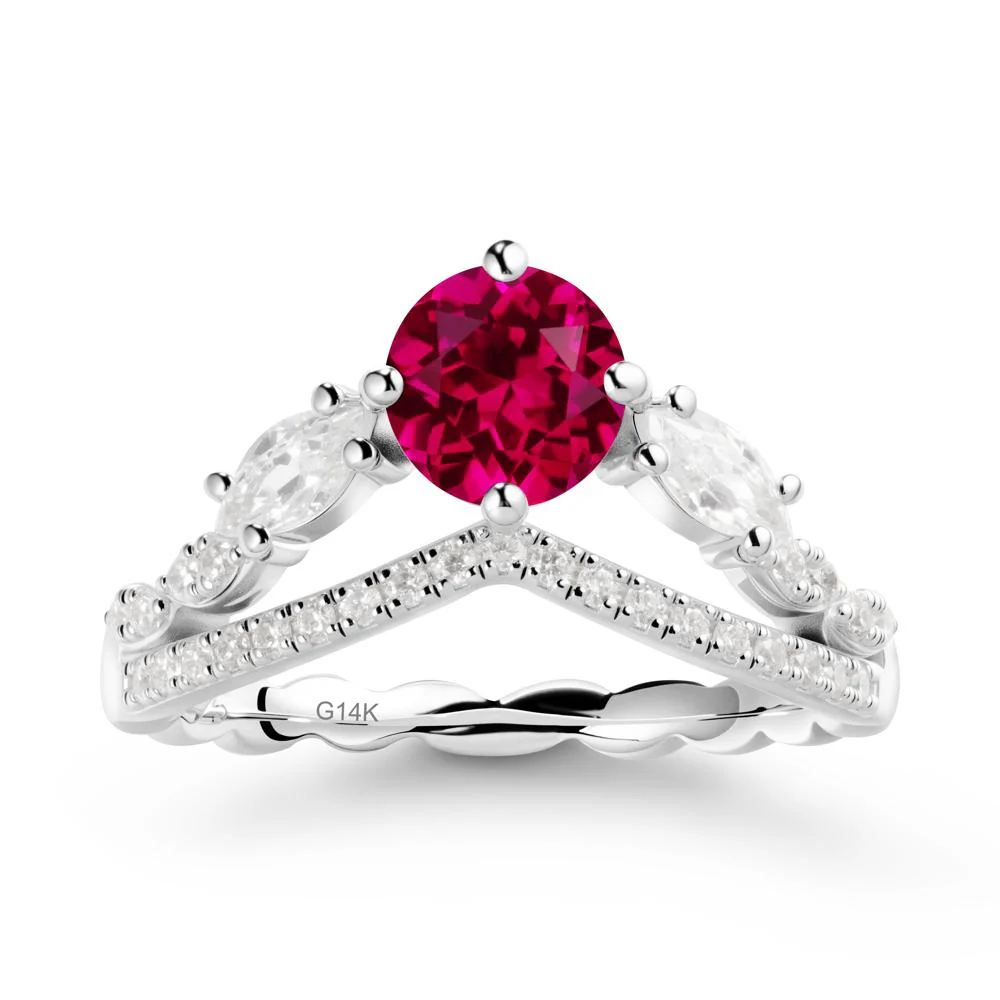 Round Ruby Crown Ring with Leaf