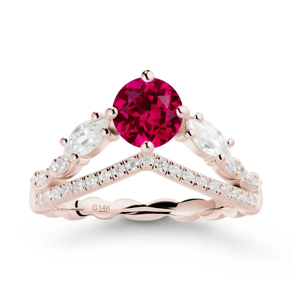 Round Ruby Crown Ring with Leaf - Image 2
