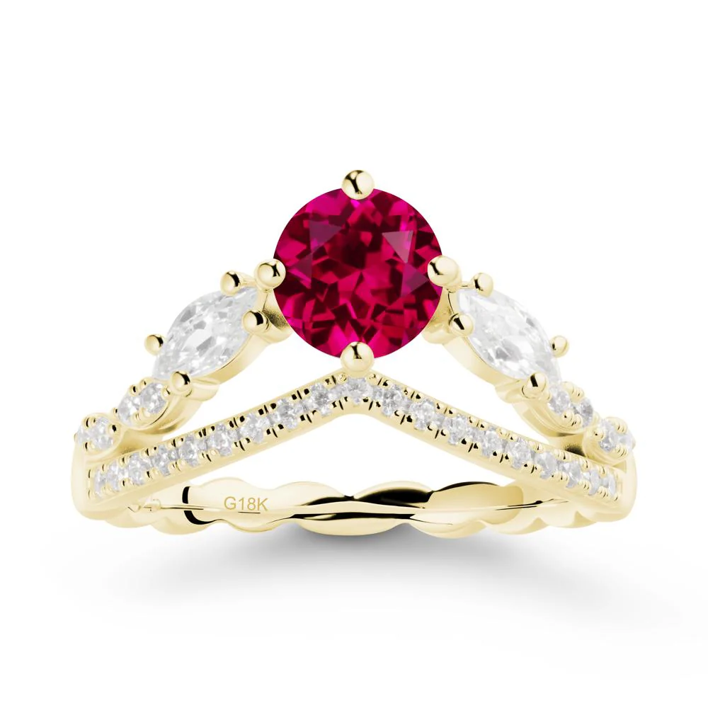Round Ruby Crown Ring with Leaf - Image 6