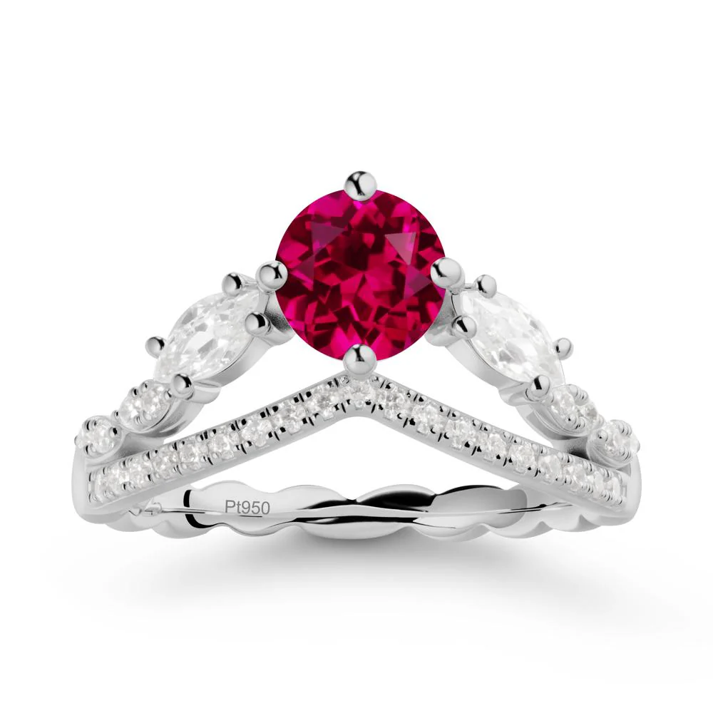 Round Ruby Crown Ring with Leaf - Image 8