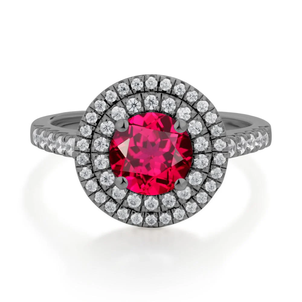 Round Ruby Double Halo Engagement Ring - Image 4