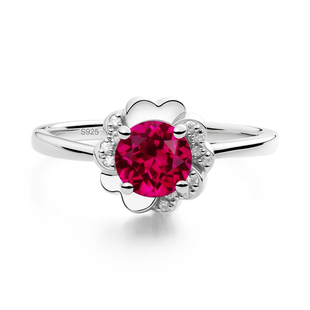 Round Ruby Floral Engagement Ring - Image 8
