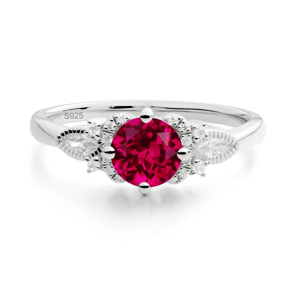 Round Ruby Floral Statement Ring - Image 4