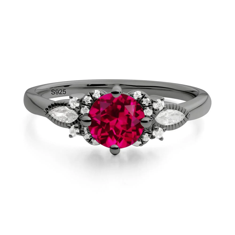 Round Ruby Floral Statement Ring - Image 5