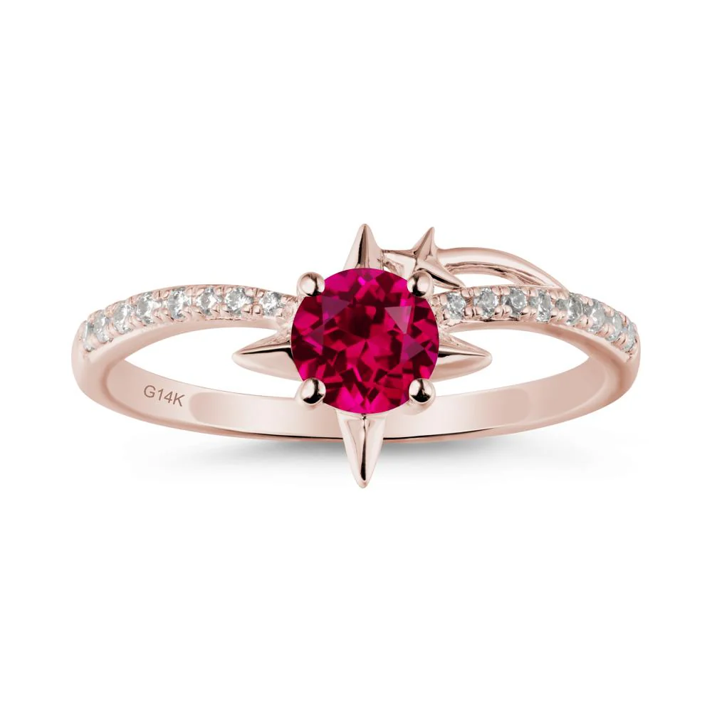 Round Ruby Four Point Star Ring - Image 2