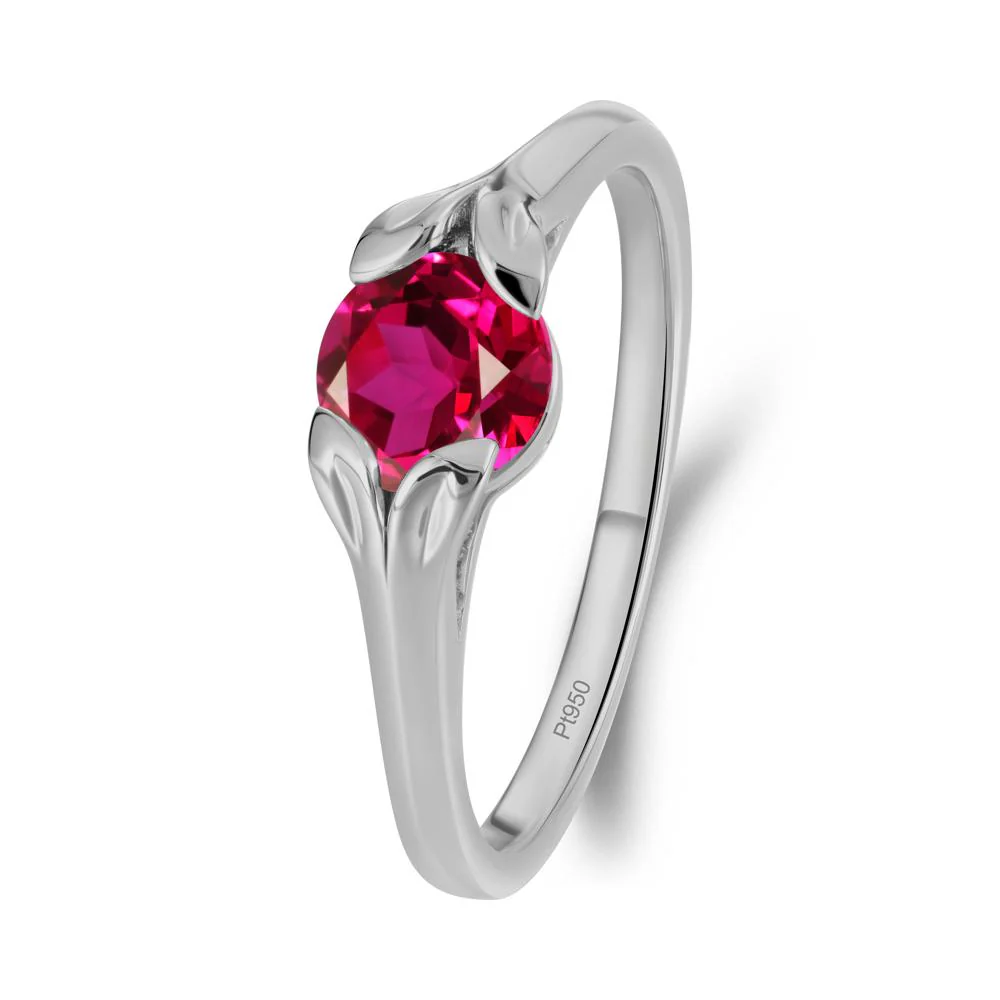 Round Ruby Leaf Ring - Image 2