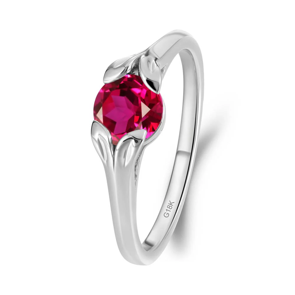 Round Ruby Leaf Ring - Image 4