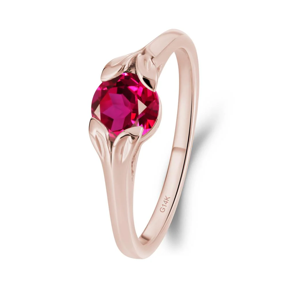 Round Ruby Leaf Ring - Image 5