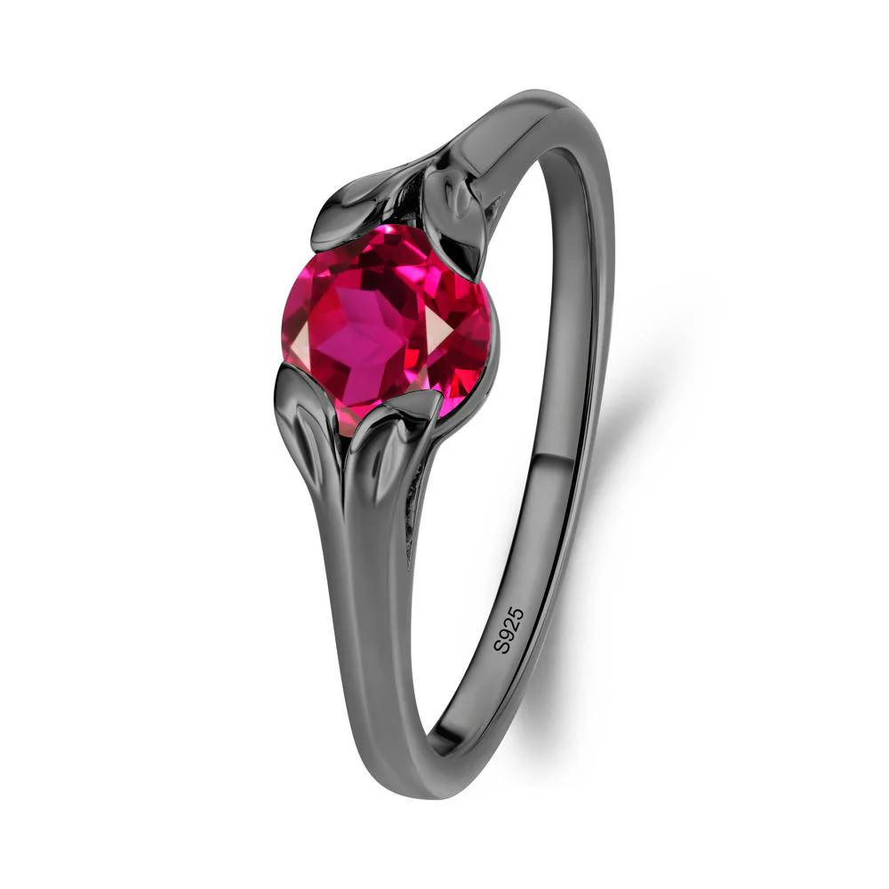 Round Ruby Leaf Ring - Image 6