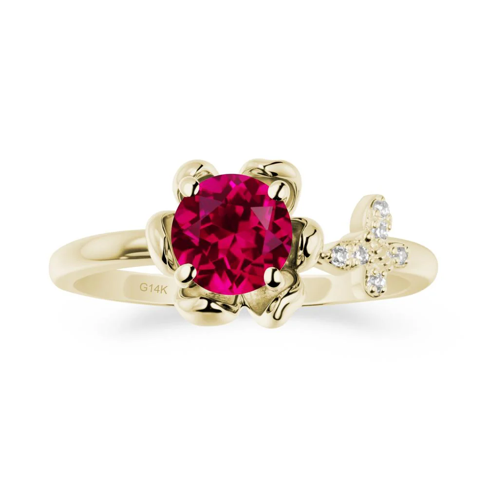 Round Ruby Petal Halo Ring - Image 3