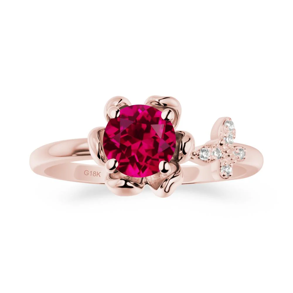 Round Ruby Petal Halo Ring - Image 4