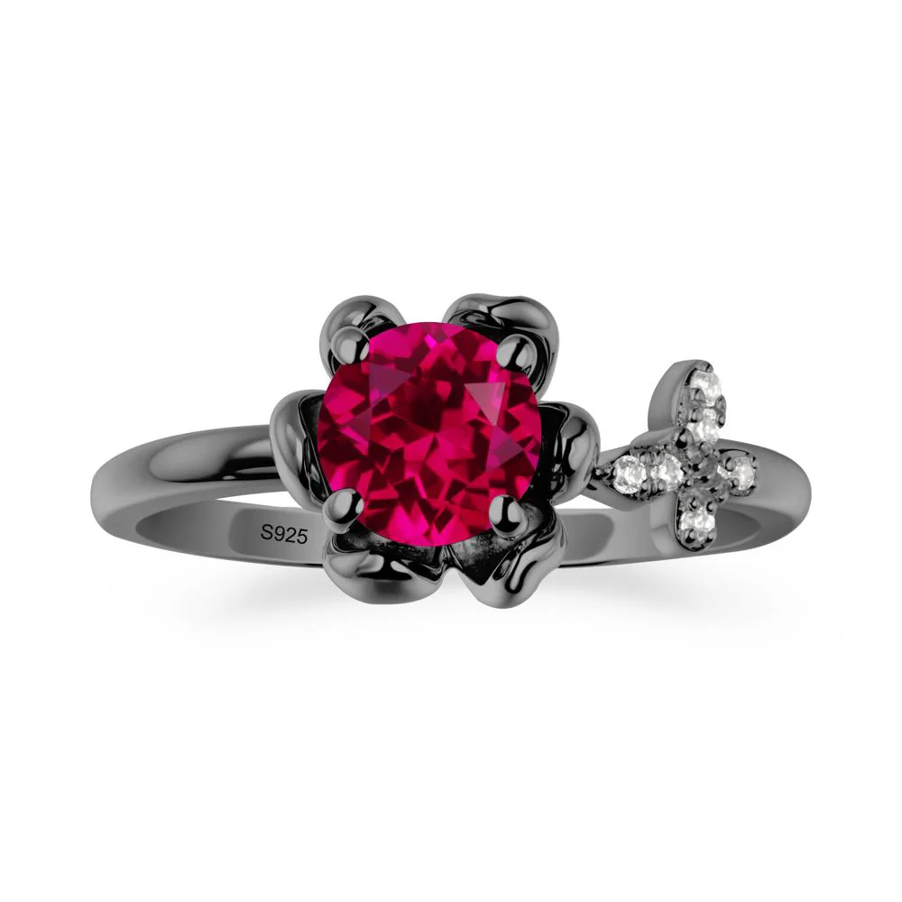 Round Ruby Petal Halo Ring - Image 7