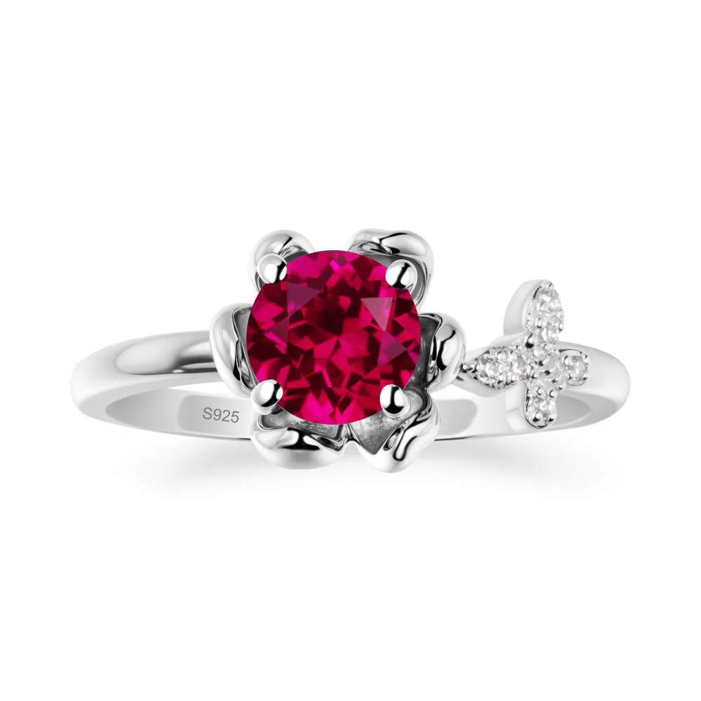 Round Ruby Petal Halo Ring - Image 9