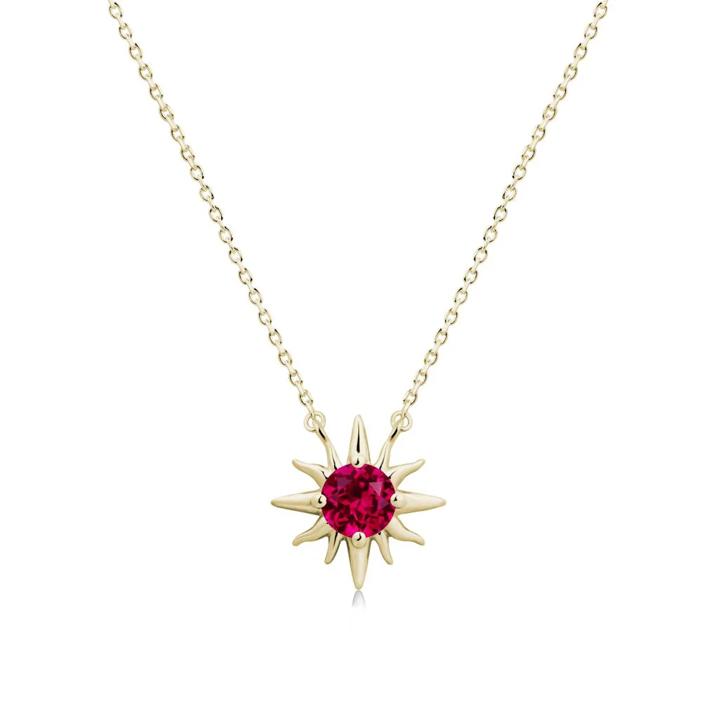Round Ruby Sun Pendant Necklace