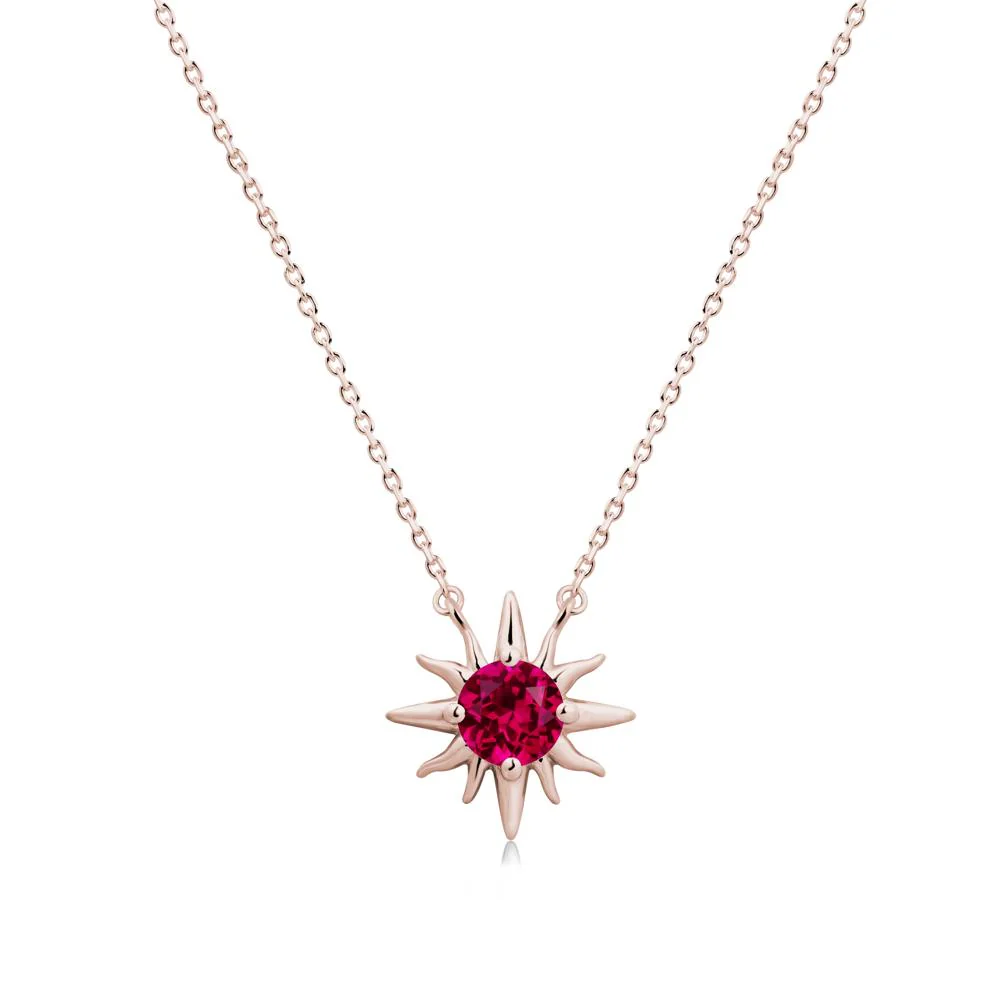 Round Ruby Sun Pendant Necklace - Image 2