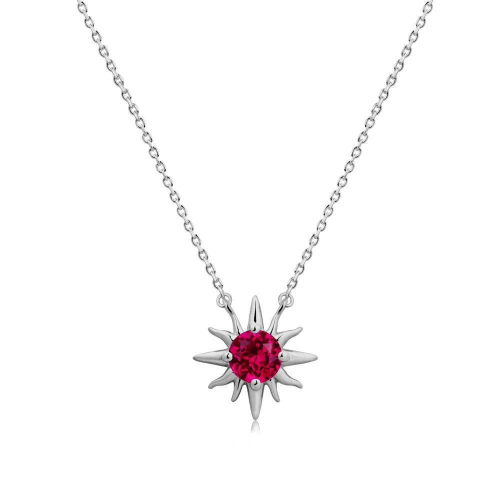 Round Ruby Sun Pendant Necklace - Image 8
