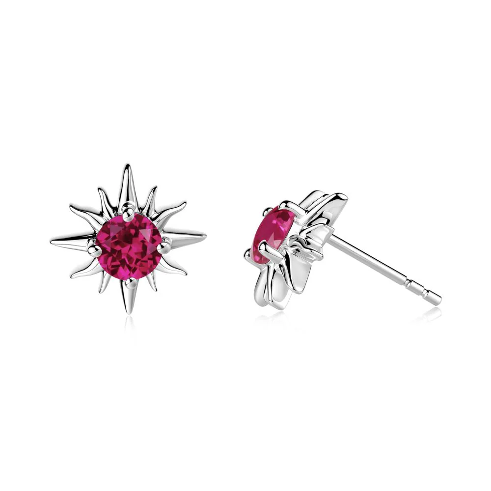 Round Ruby Sun Stud Earrings - Image 2