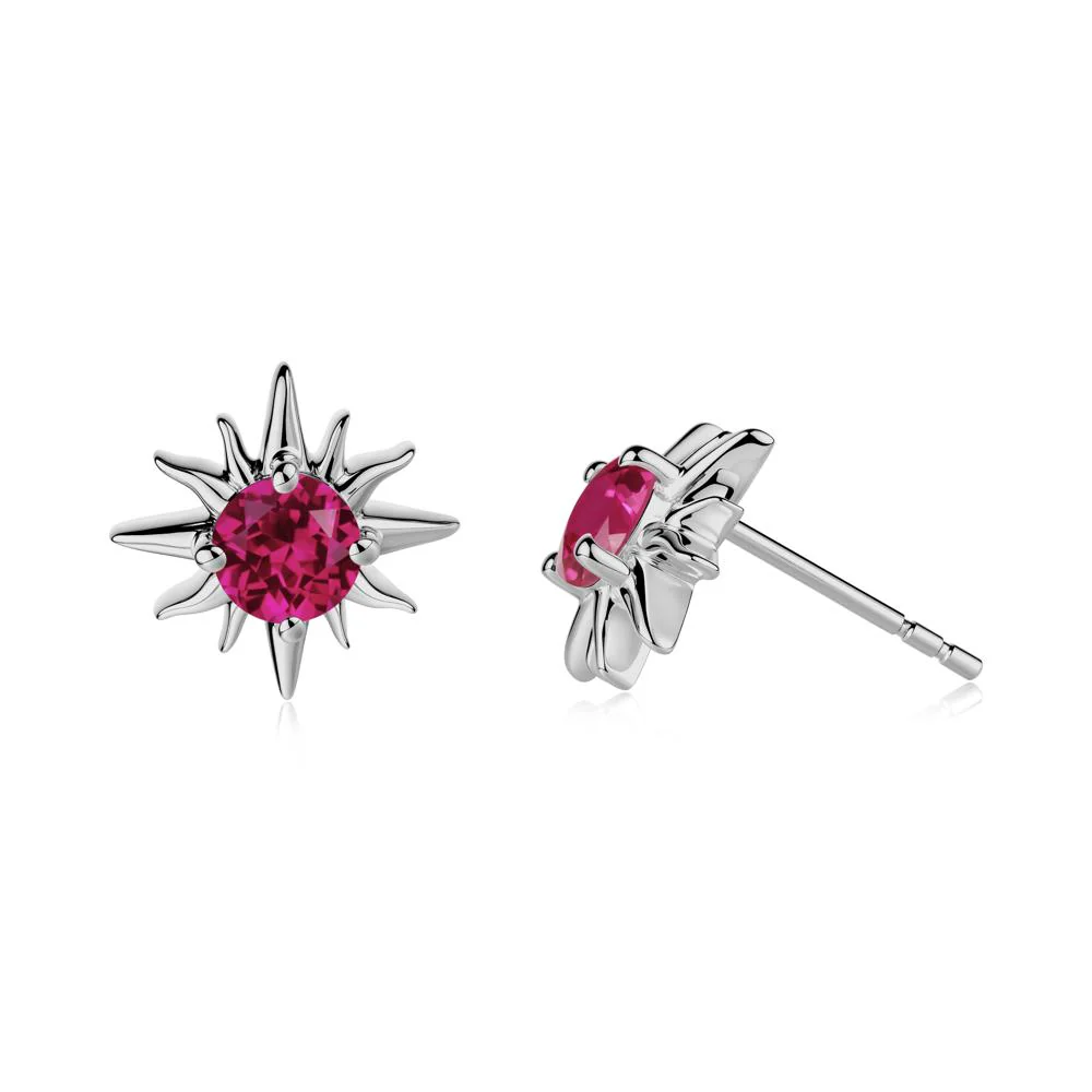 Round Ruby Sun Stud Earrings - Image 7