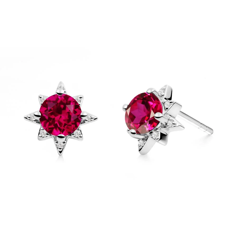 Round Ruby Sunburst Earrings - Image 2