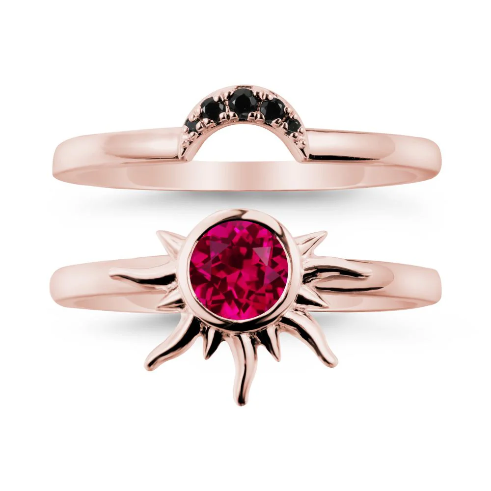 Round Ruby Sunburst Ring Set - Image 4