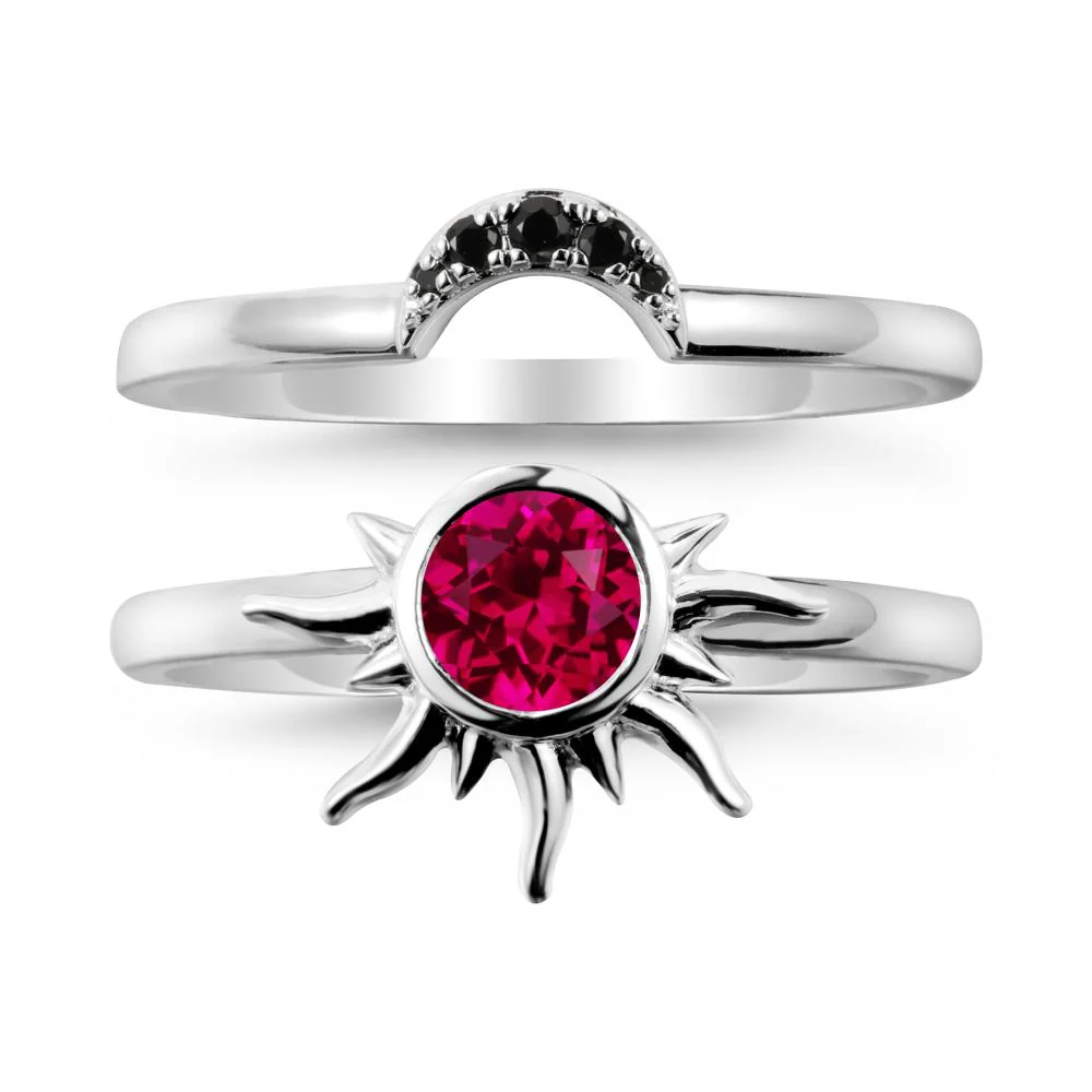Round Ruby Sunburst Ring Set - Image 5