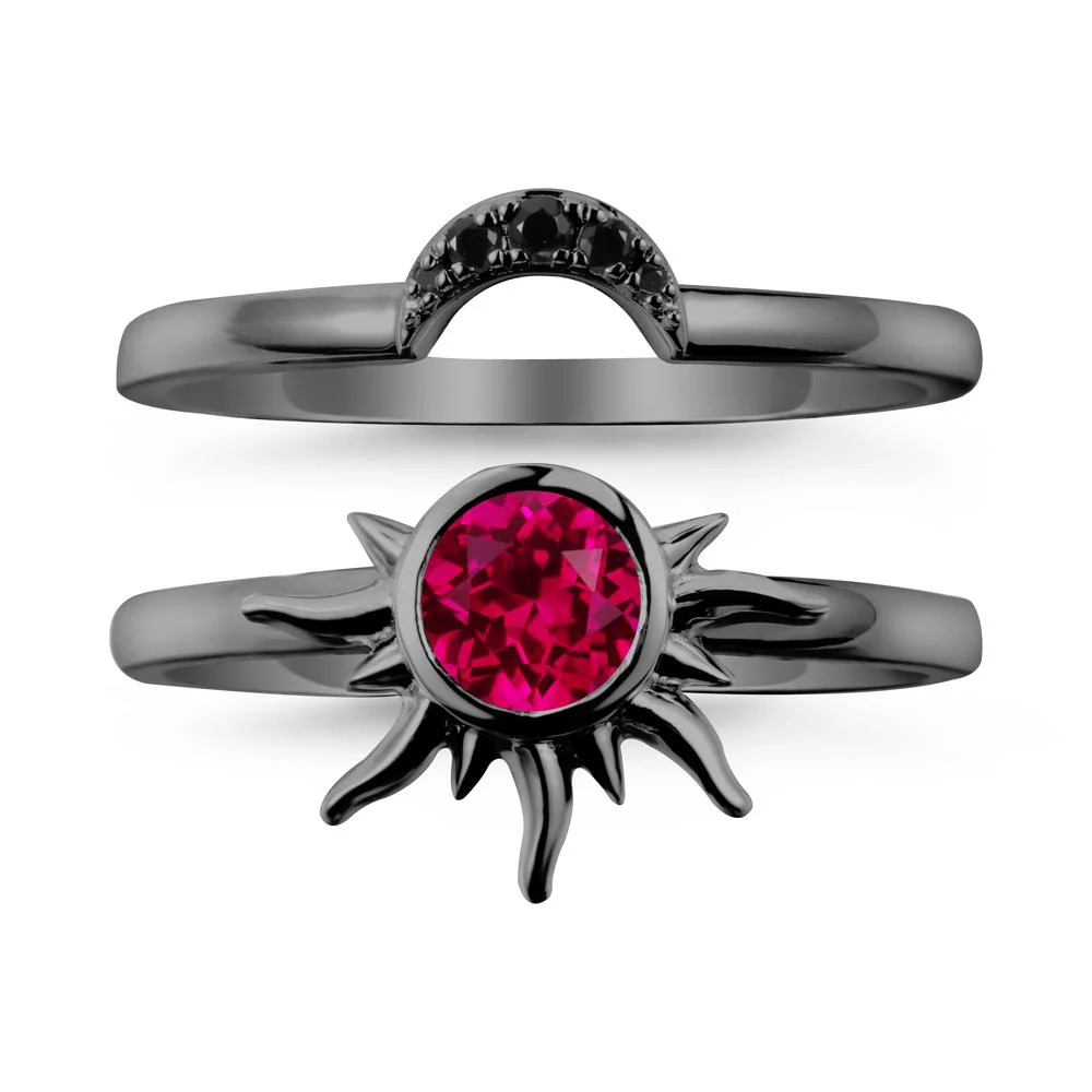 Round Ruby Sunburst Ring Set - Image 7