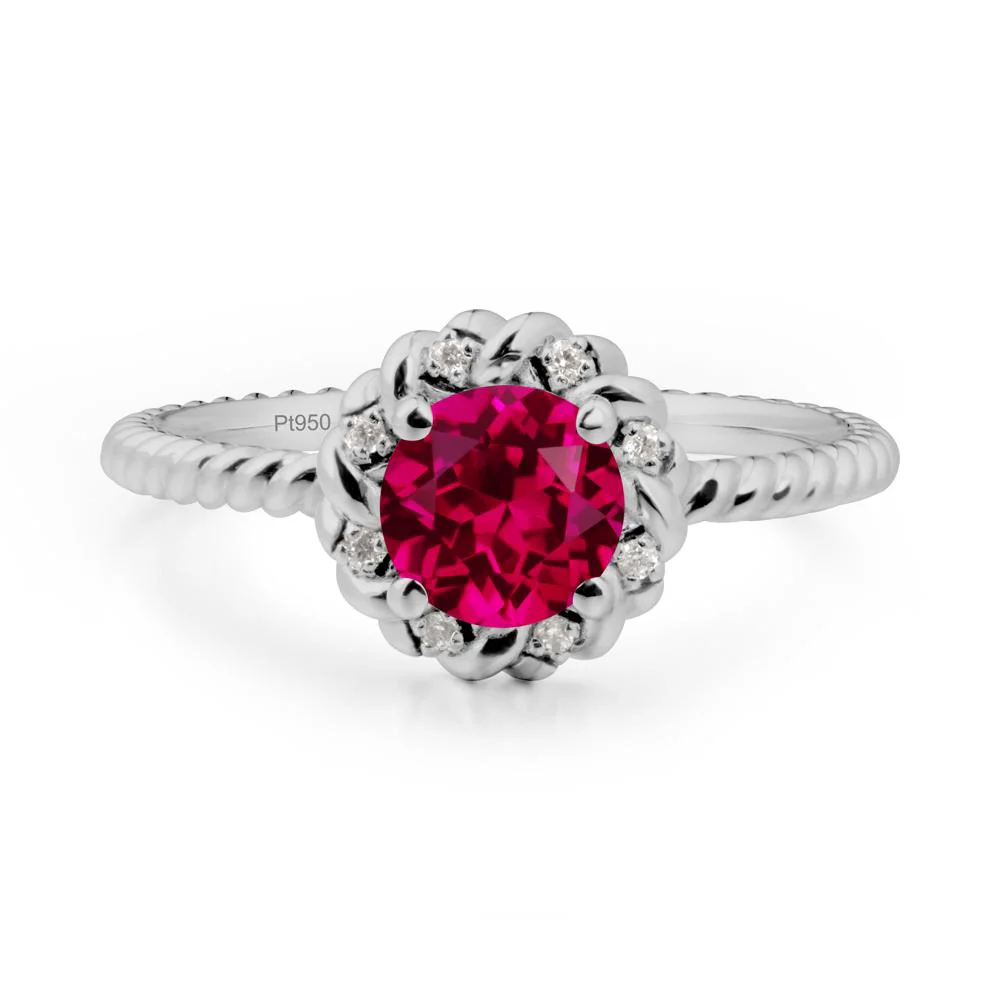Round Ruby Twisted Halo Ring