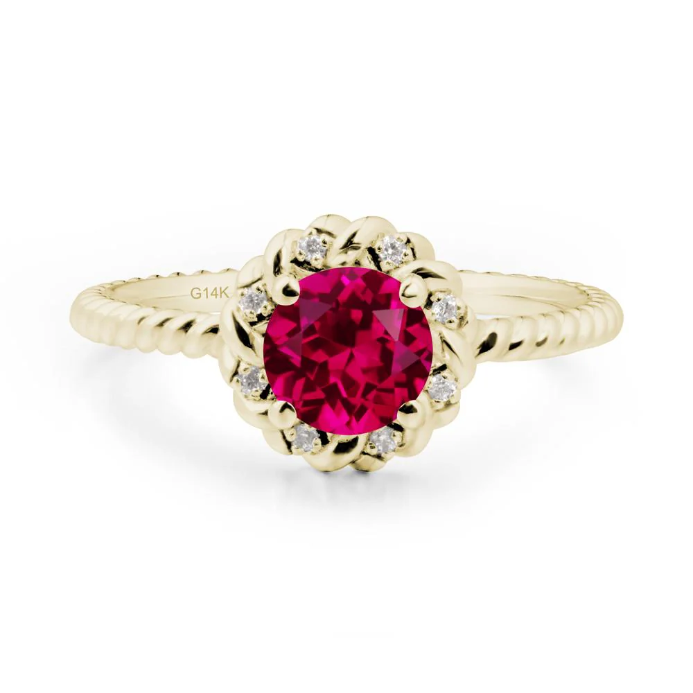 Round Ruby Twisted Halo Ring - Image 5