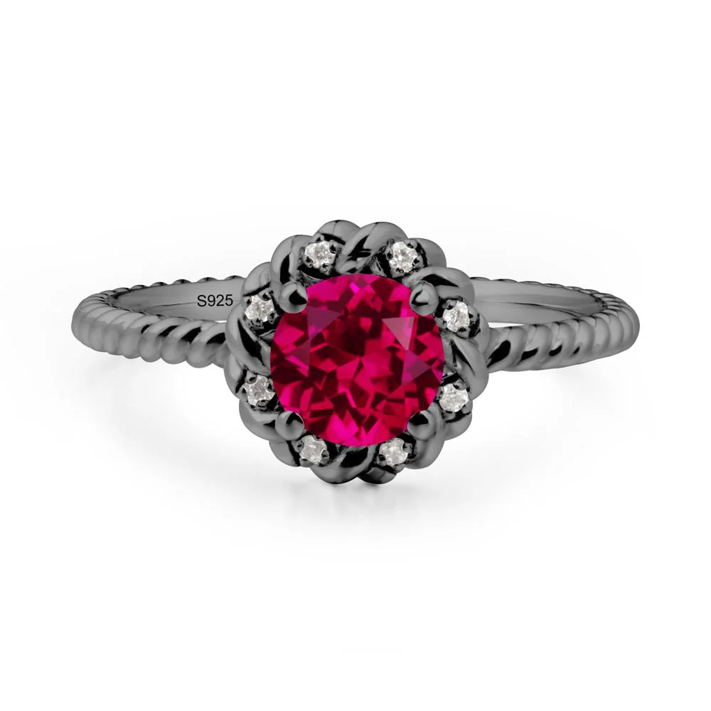 Round Ruby Twisted Halo Ring - Image 6
